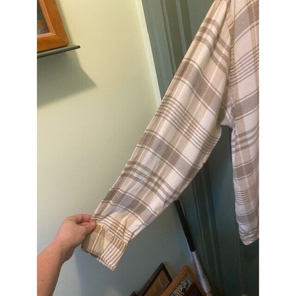 FieldMaster Men's Size L Beige Plaid Cotton Button-Up Long Sleeve Flannel Shirt - Picture 3 of 7